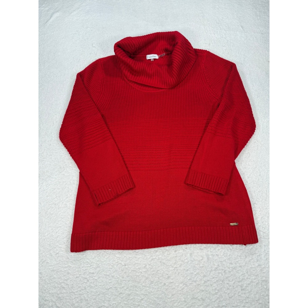 Calvin Klein Womens Red Cowl Neck Mixed Knit 3/4 Sleeve Sweater XL